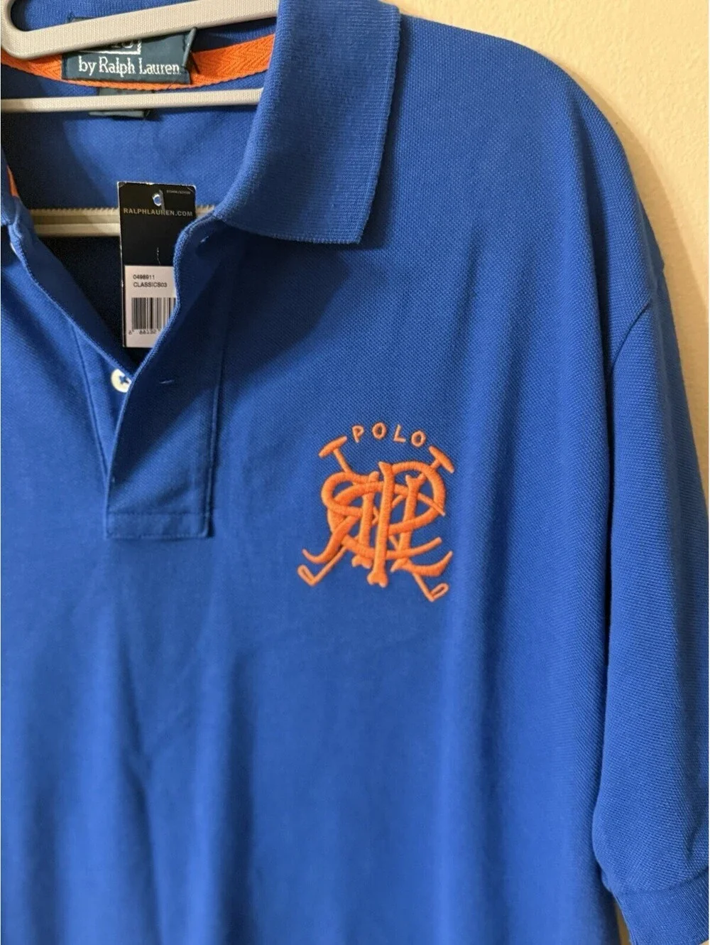 Polo Ralph Lauren Cross Mallet Logo Embroidered Polo Shirt Size L Blue